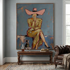 Modern chic woman portrait print effortlessly completing a vanity room or walk-in closet wall backdrop.