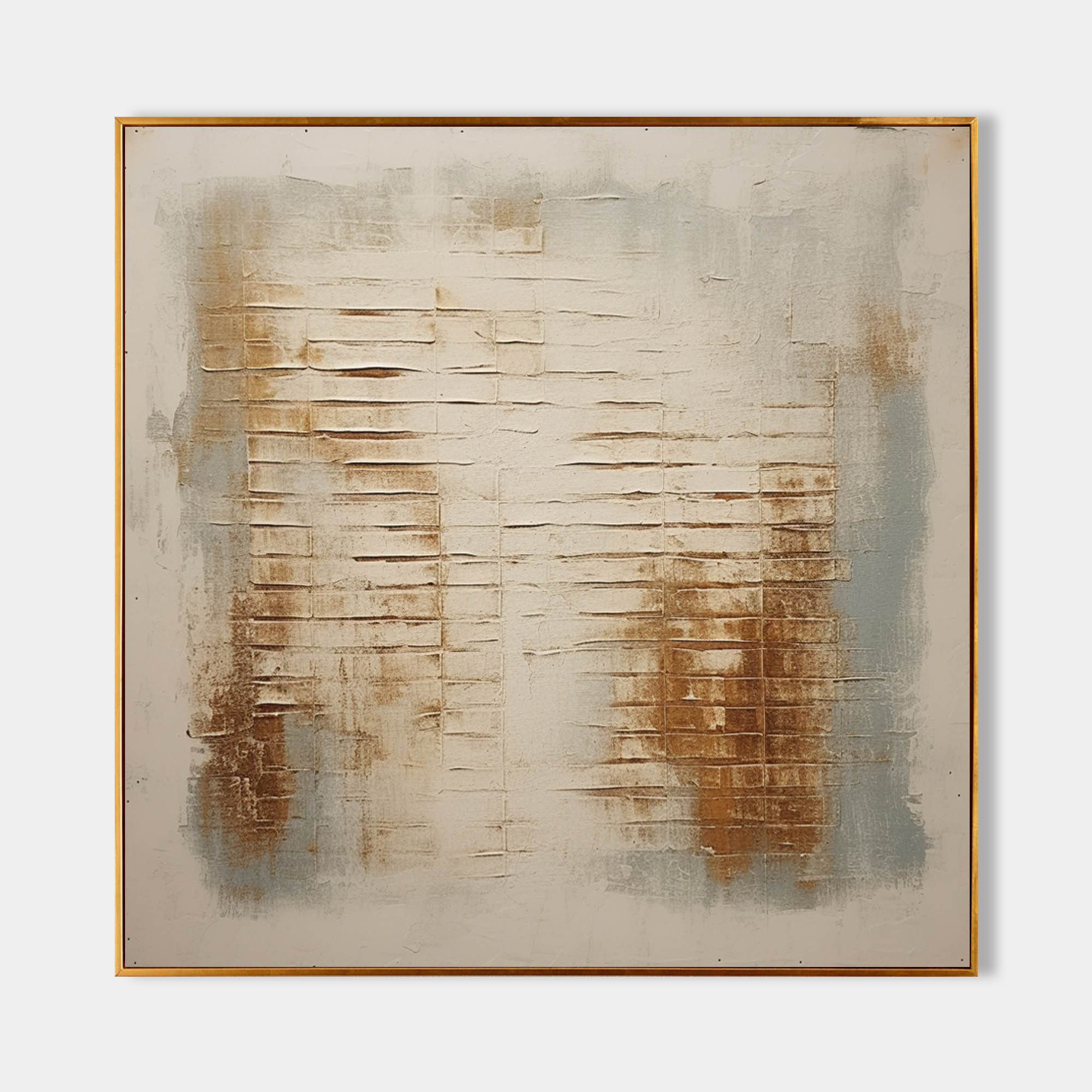 Trace Wabi-Sabi abstract geometric textured wall art showing a square cream and rust brown canvas design by Parge Art.