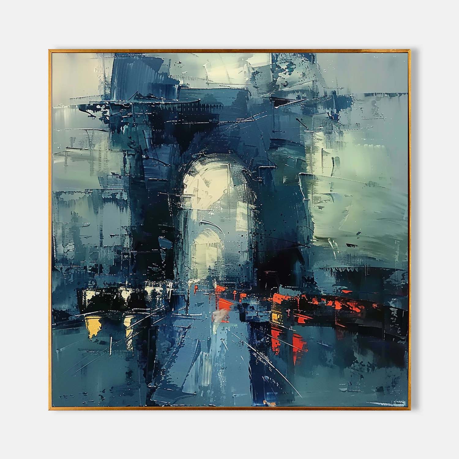 Avenue abstract archway 3D textured wall art handcrafted thick palette knife impasto city architecture oil painting on canvas