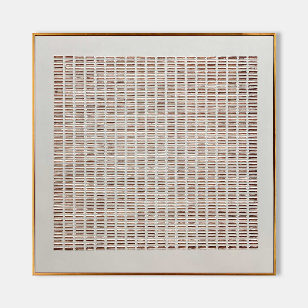 Lattice Wabi-Sabi textured square painting with minimalist geometric 3D plaster design by Parge Art.