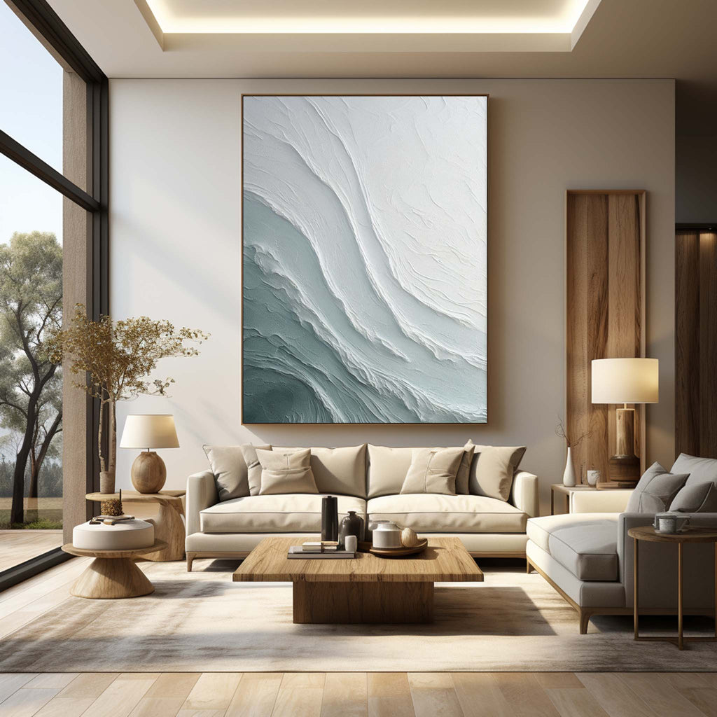 Ebb Wabi-Sabi Textured Wall Art displayed in a luxury hotel lobby, complementing contemporary furnishings