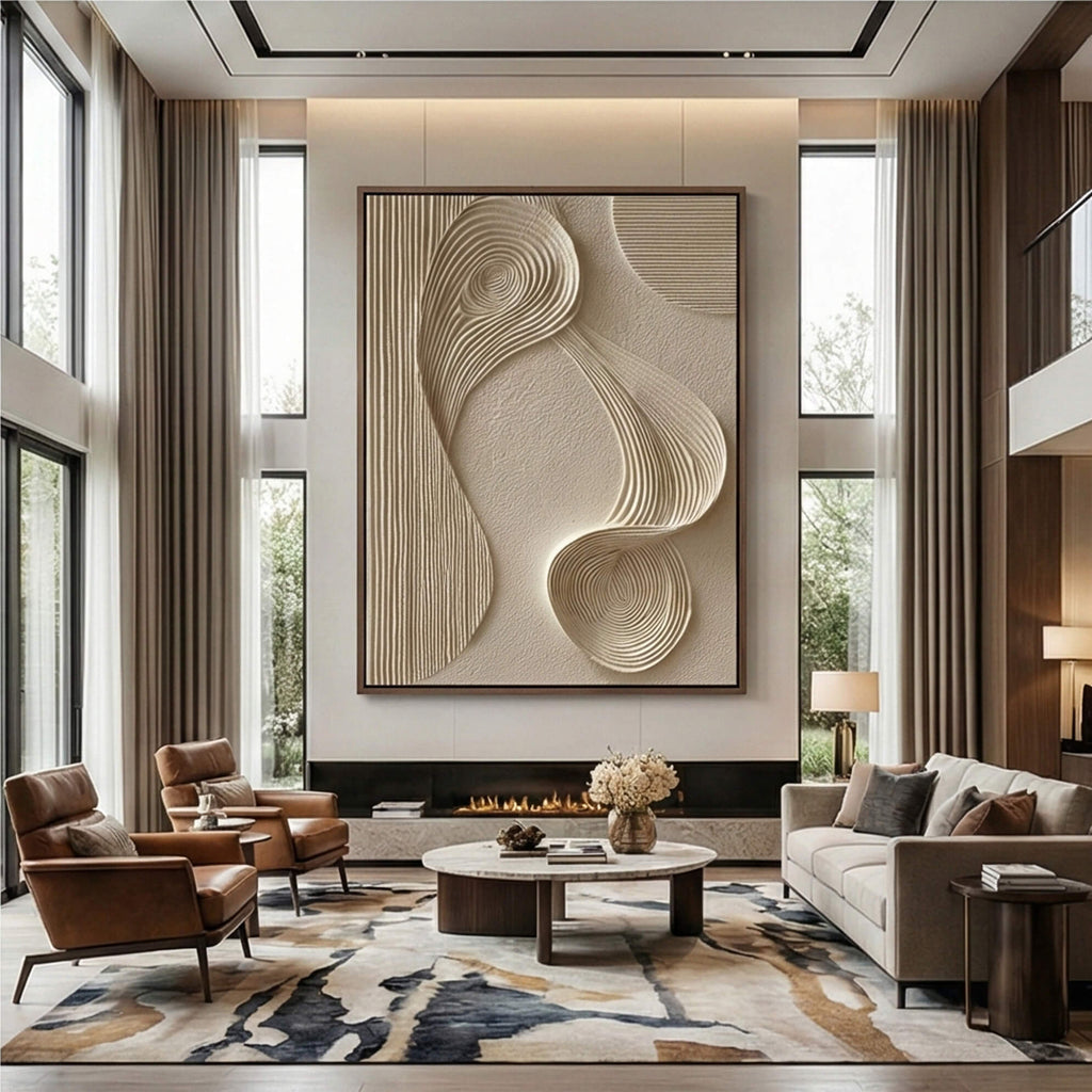 Flow - White Lines Plaster Wall Art