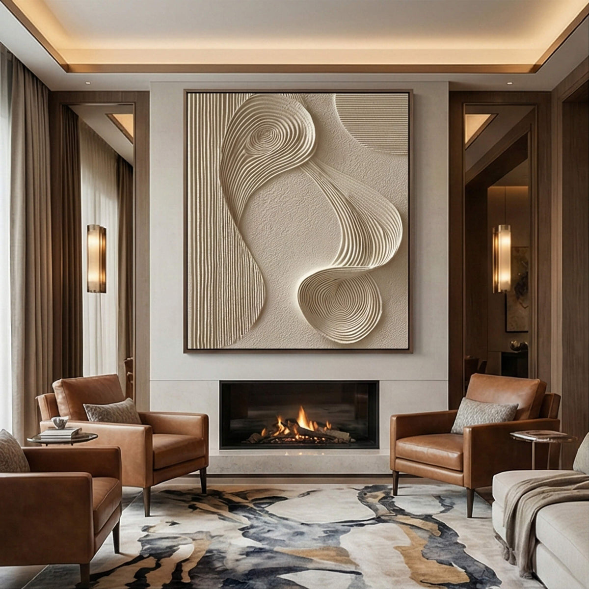 Flow - White Lines Plaster Wall Art