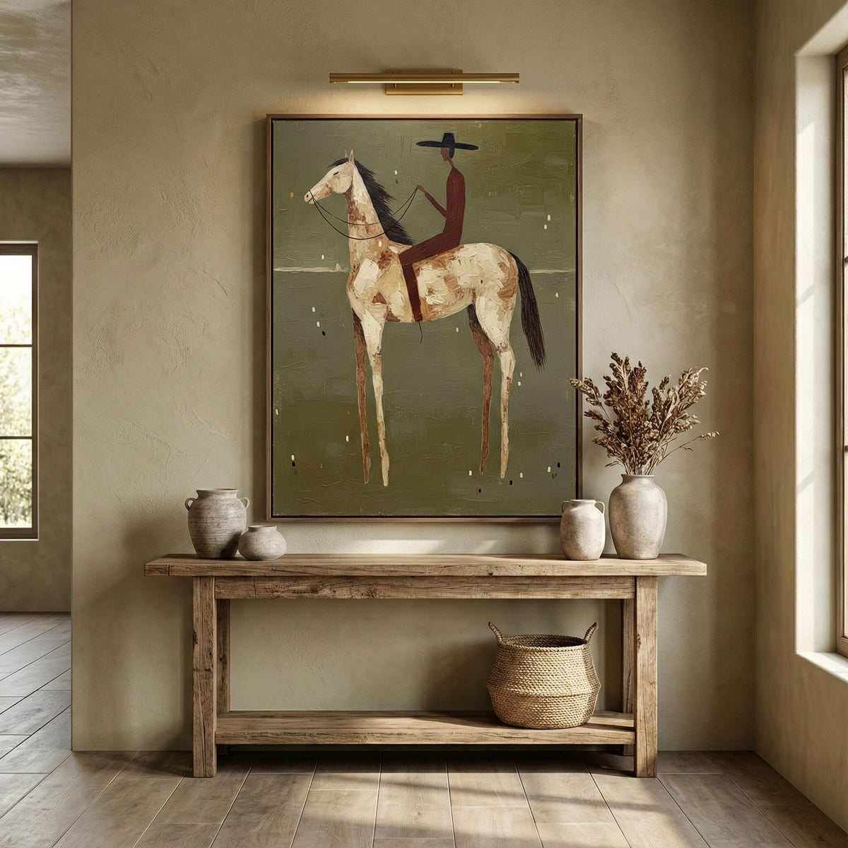 Wanderer - Olive Green Abstract Horse Textured Wall Art Parge Art