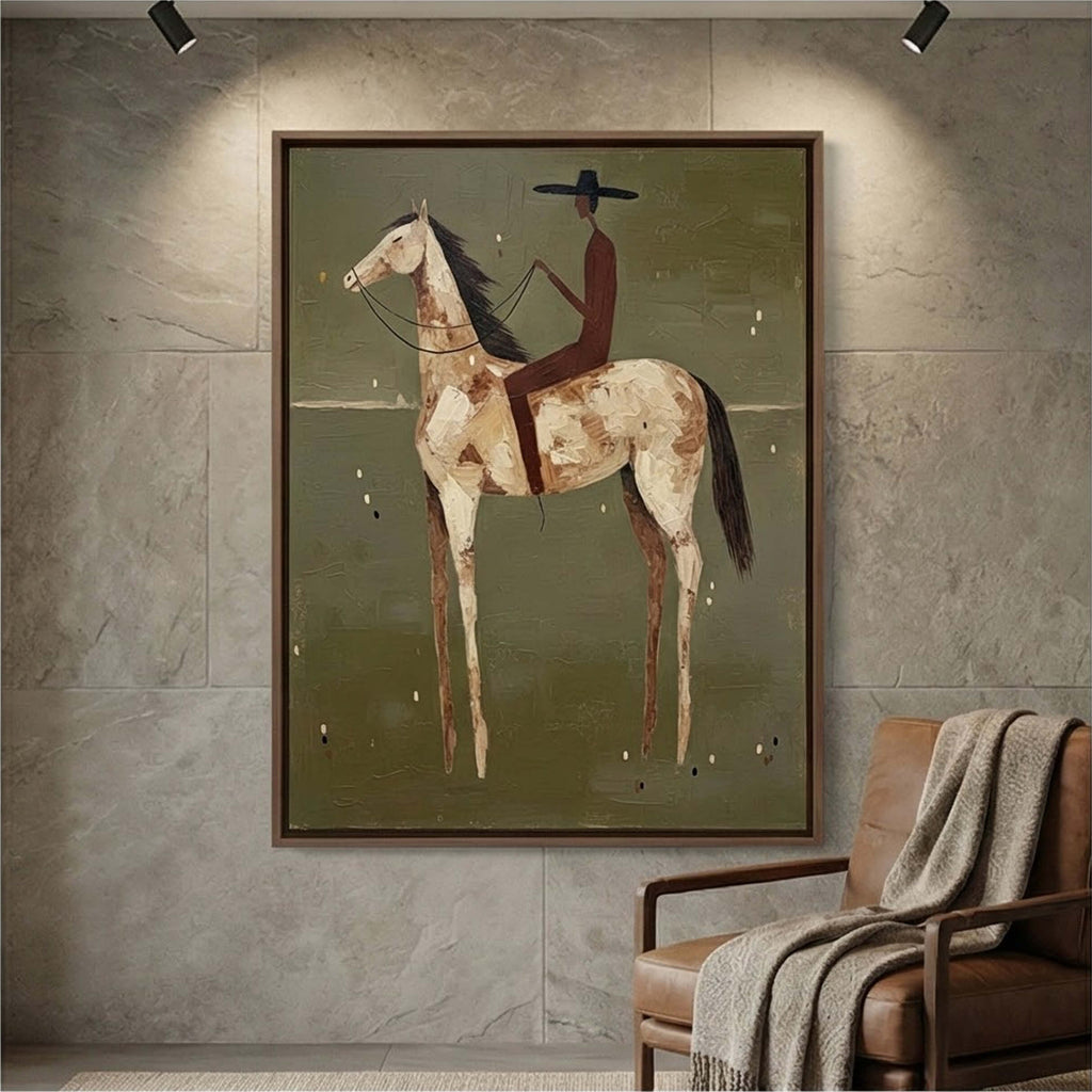 Wanderer - Olive Green Abstract Horse Textured Wall Art Parge Art