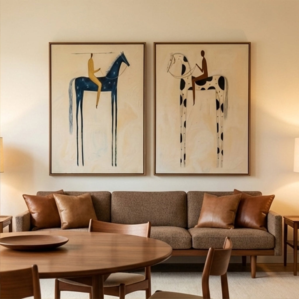 Voyagers - Abstract Beige Figure Wall Art Set of 2 Parge Art