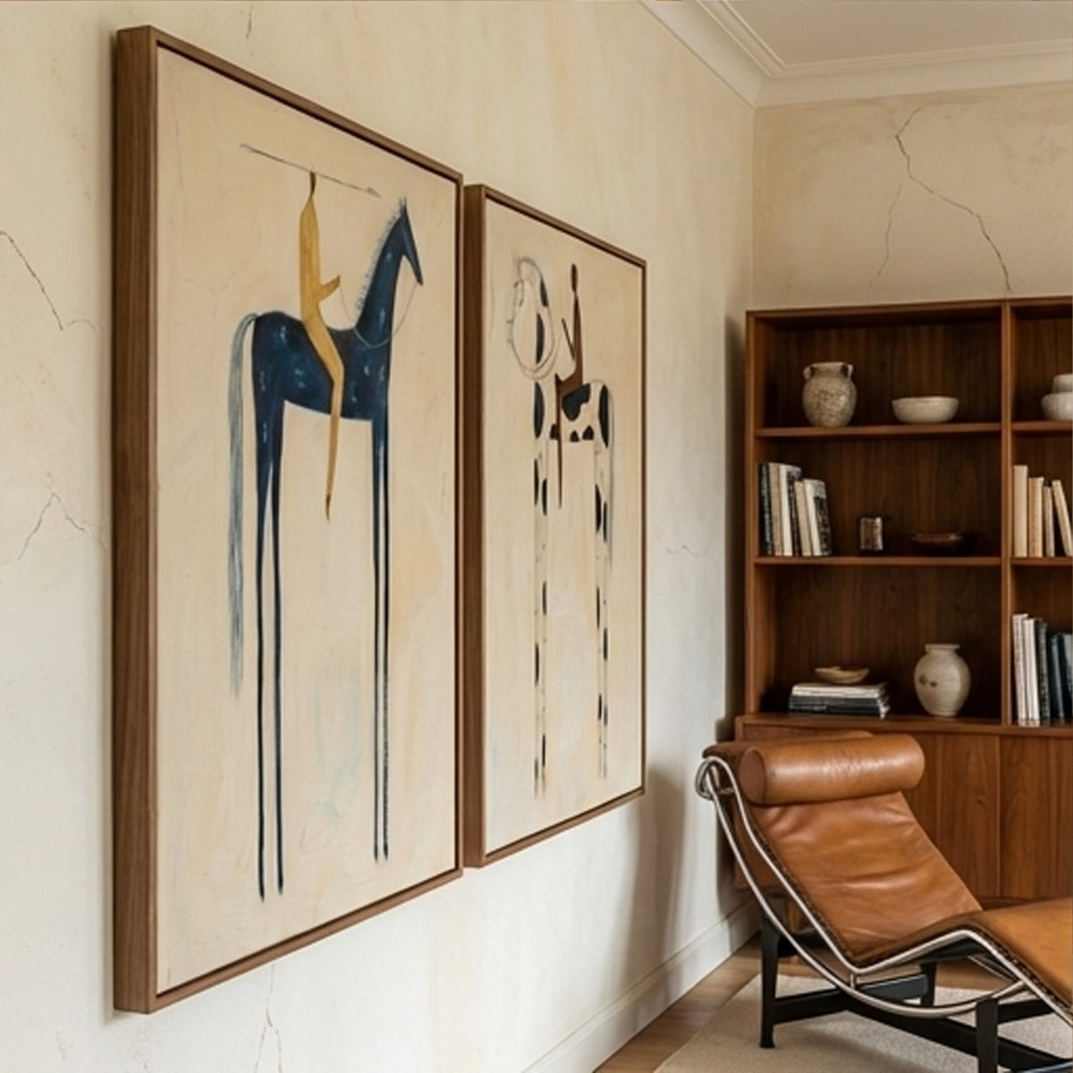 Voyagers - Abstract Beige Figure Wall Art Set of 2 Parge Art