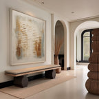 Contemporary minimalist geometric art piece perfectly enhancing a transitional home decor style over a fireplace mantel.