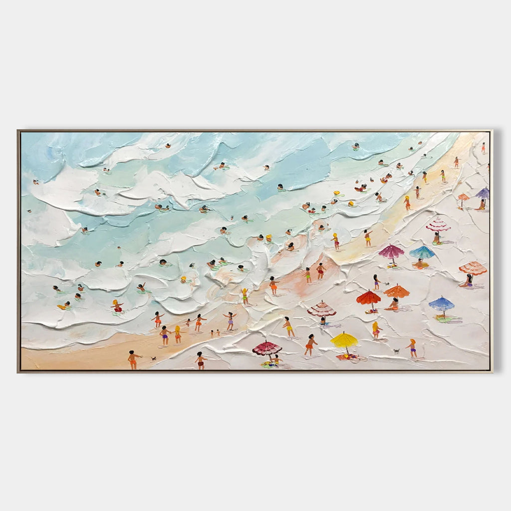 Aerial Beach oversized 3D plaster textured wall art showcasing a large horizontal coastal resort design by Parge Art.