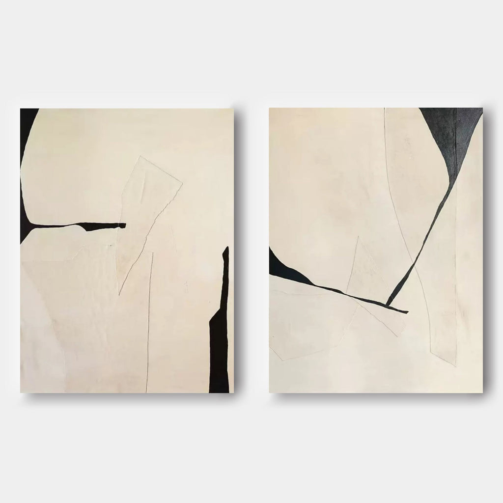 Whisper abstract wall art set of 2 with minimalist beige and black textured design by Parge Art.
