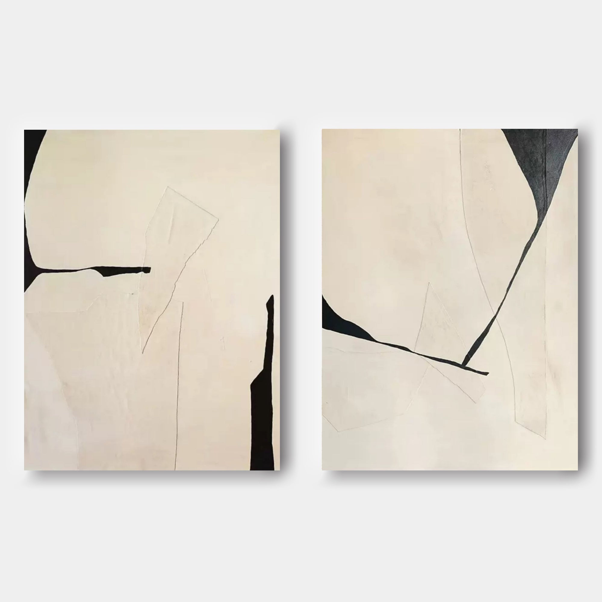 Whisper abstract wall art set of 2 with minimalist beige and black textured design by Parge Art.