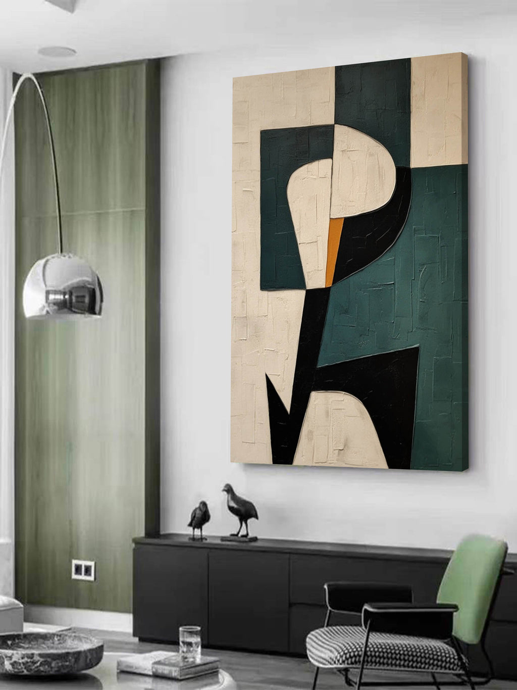 Minimalist textured abstract shapes artwork hanging on a contemporary entryway gallery wall