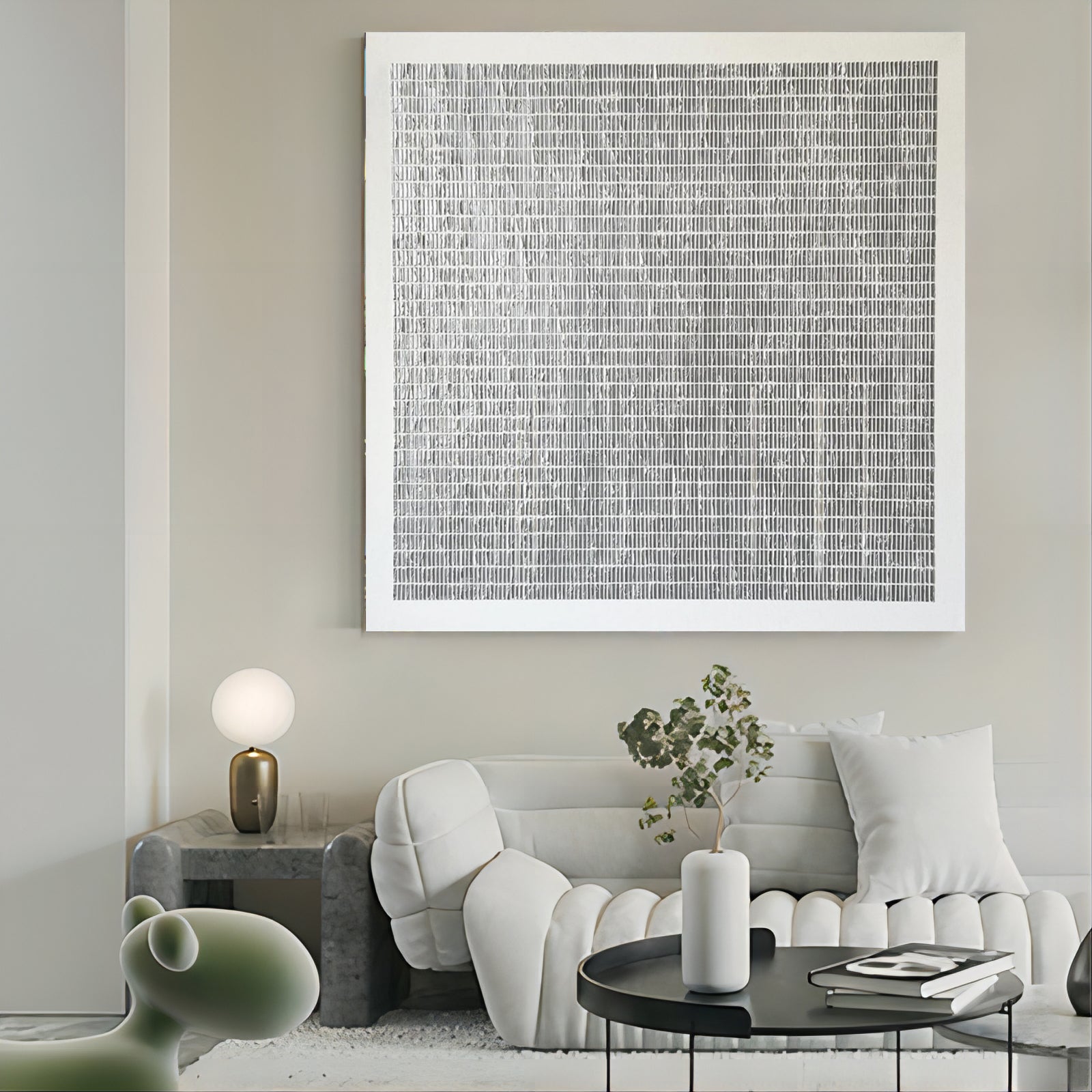 heavy texture close up detail of white plaster grid art canvas