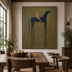 3D textured folk style equestrian canvas art creating a serene focal point in a master bedroom.