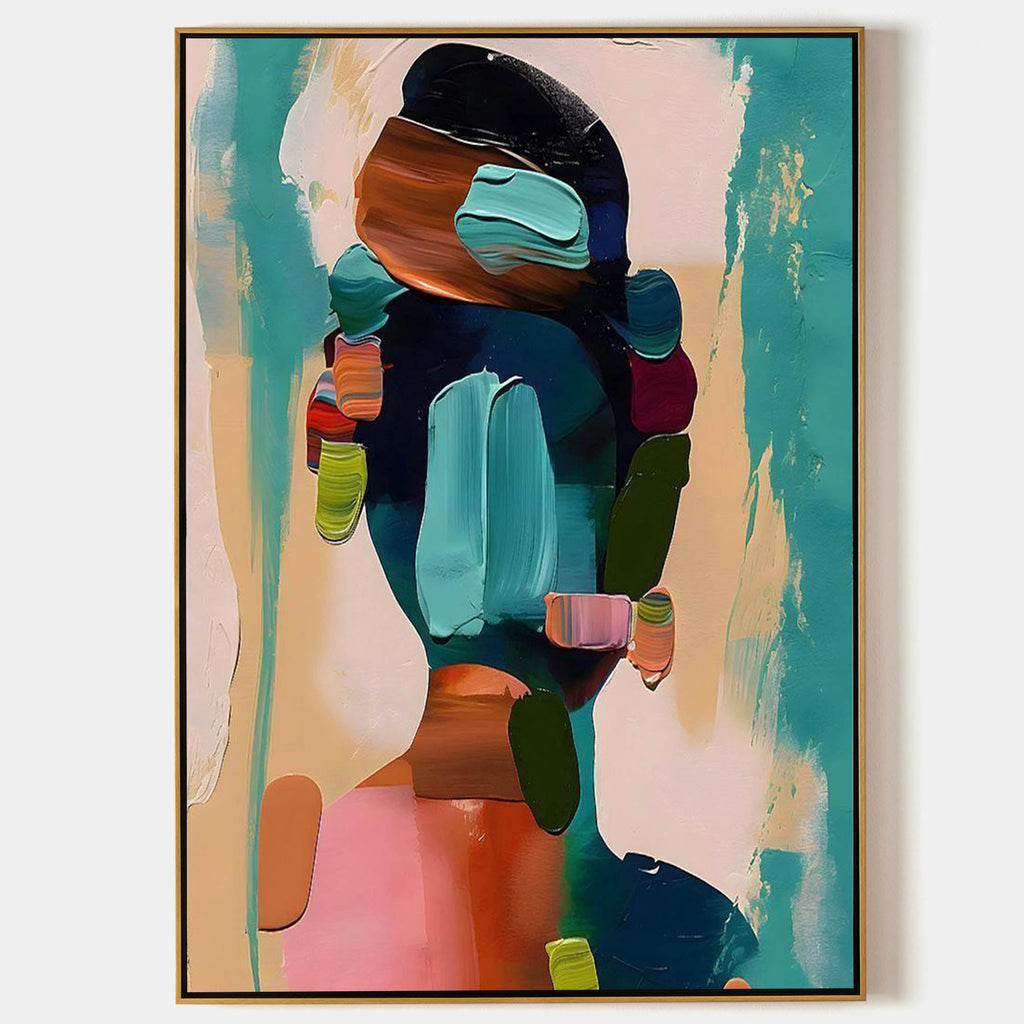 Grace abstract portrait wall art featuring a heavy textured colorful female back silhouette painting by Parge Art.