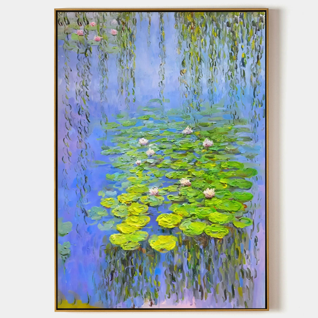 Reverie Monet-inspired water lily 3D textured wall art handcrafted thick palette knife impasto oil painting on canvas