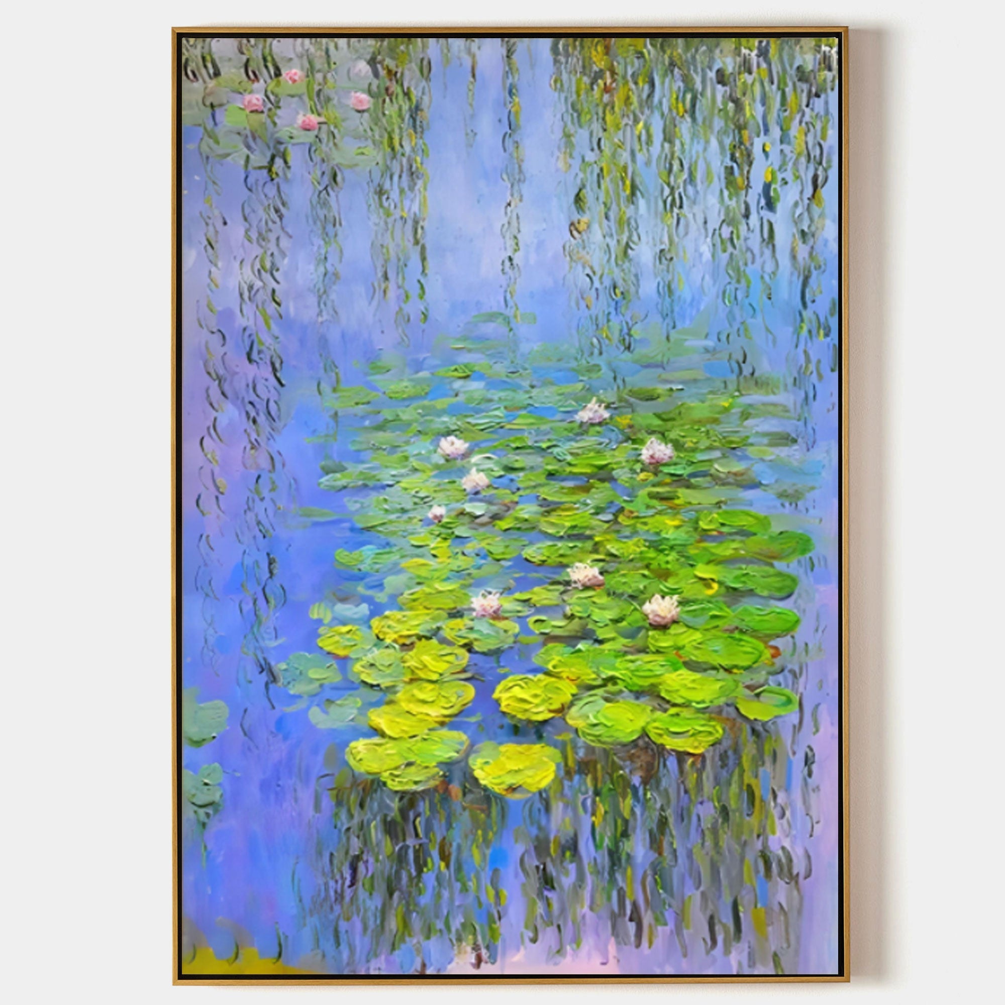 Reverie Monet-inspired water lily 3D textured wall art handcrafted thick palette knife impasto oil painting on canvas