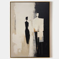 Noir abstract portrait wall art with minimalist black and beige textured composition