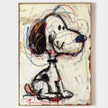 Parge Art Vibe abstract graffiti wall art with cartoon dog lines and gold frame