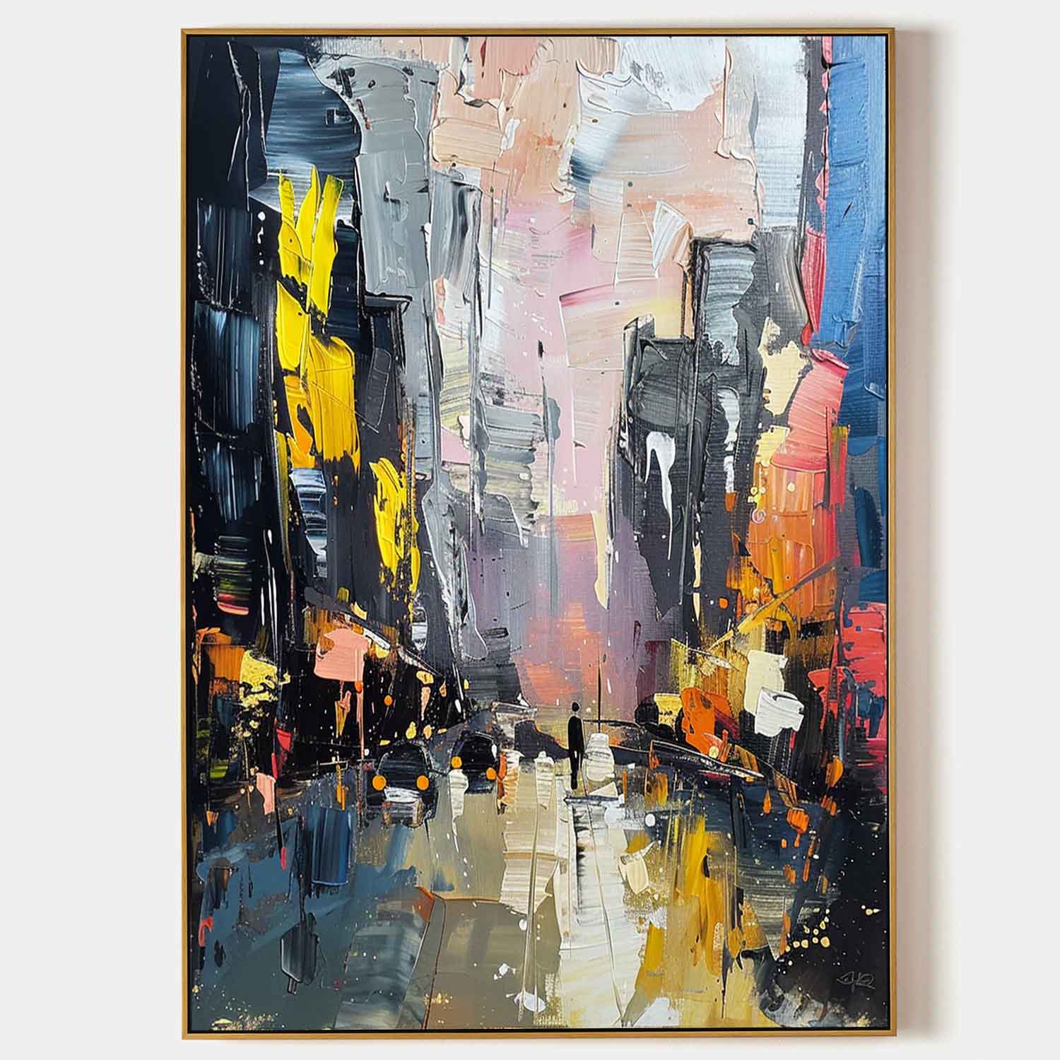 Avenue urban cityscape 3D textured wall art handcrafted thick palette knife impasto street texture painting on canvas