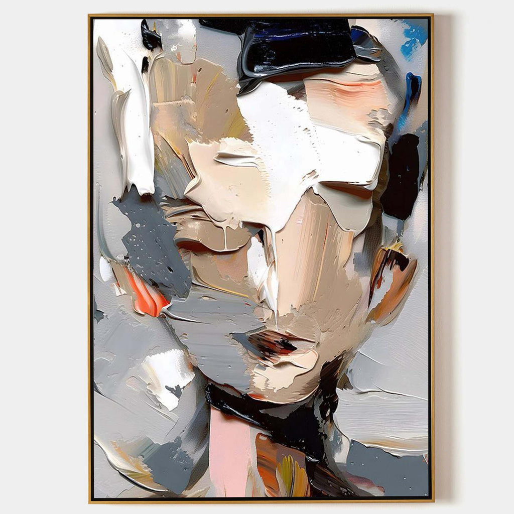Parge Art Soul handmade expressionist abstract portrait painting with heavy impasto oil texture and gold frame