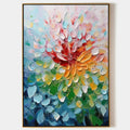 Glow rainbow abstract floral 3D textured wall art handcrafted thick palette knife impasto oil painting on canvas