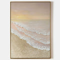 Calm coastal beach 3D textured wall art handcrafted thick palette knife impasto ocean wave painting on canvas