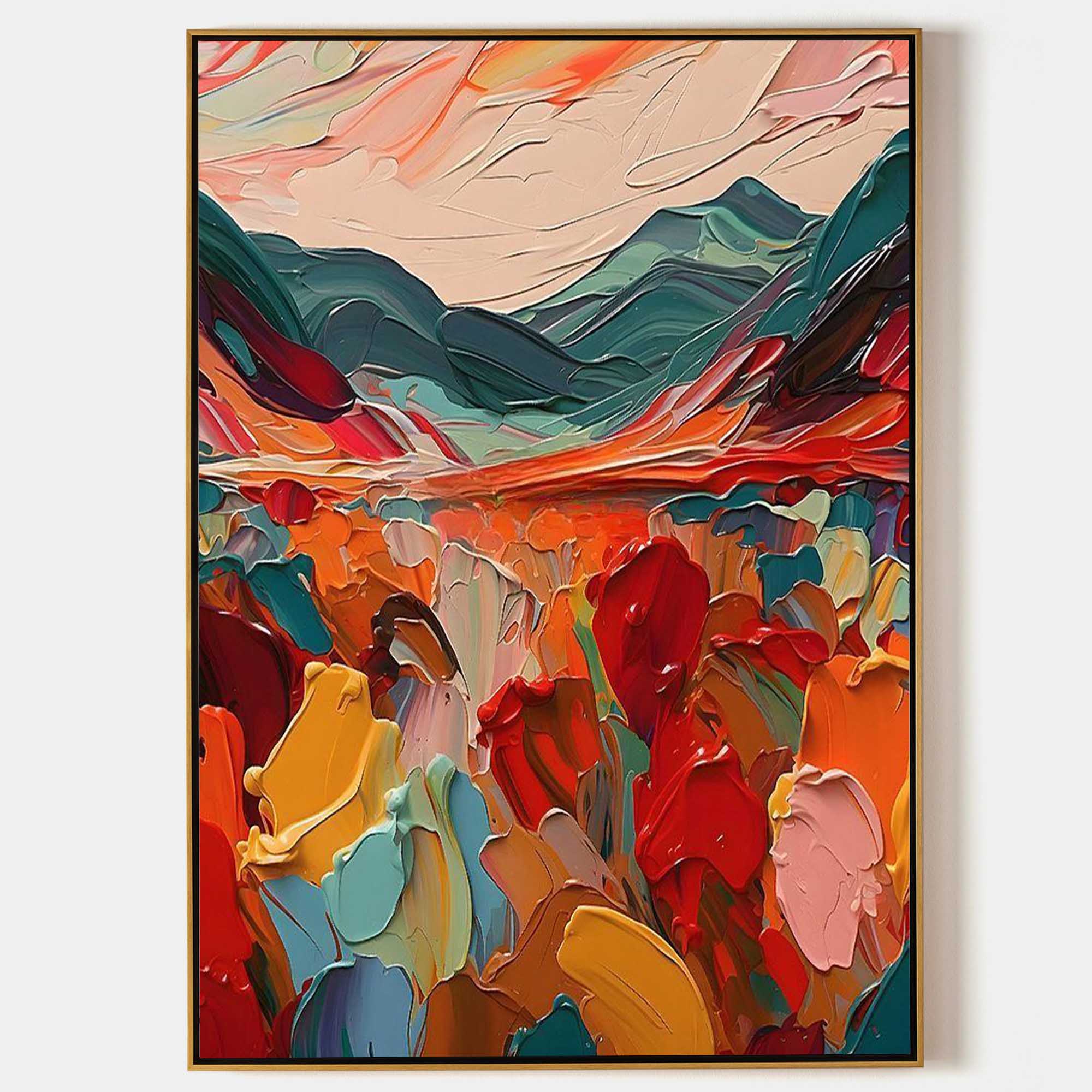 Blaze abstract mountain 3D textured wall art handcrafted thick palette knife impasto landscape oil painting on canvas