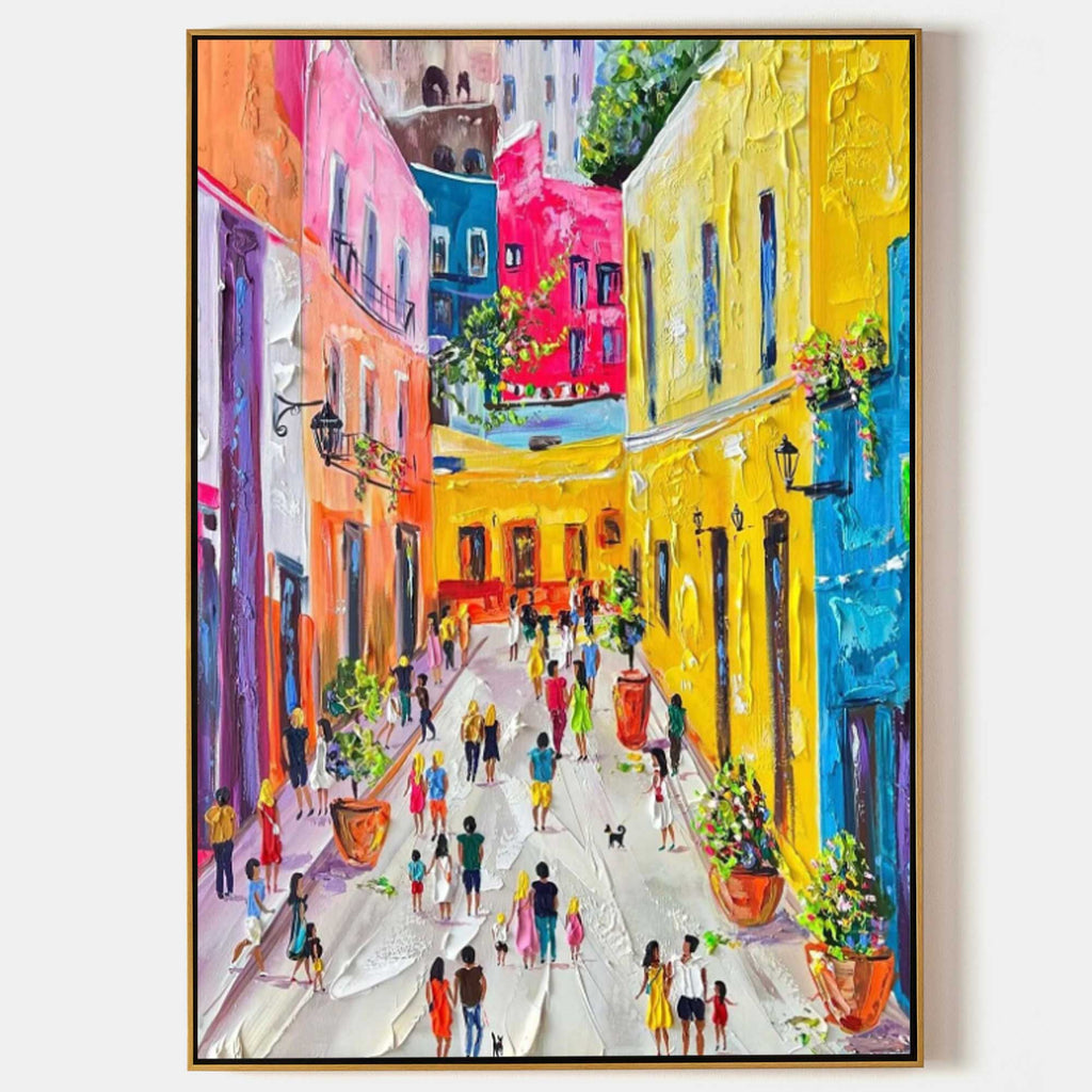 Avenue abstract street wall art featuring a vibrant colorful palette knife textured scenery painting by Parge Art.
