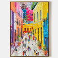 Avenue abstract street wall art featuring a vibrant colorful palette knife textured scenery painting by Parge Art.