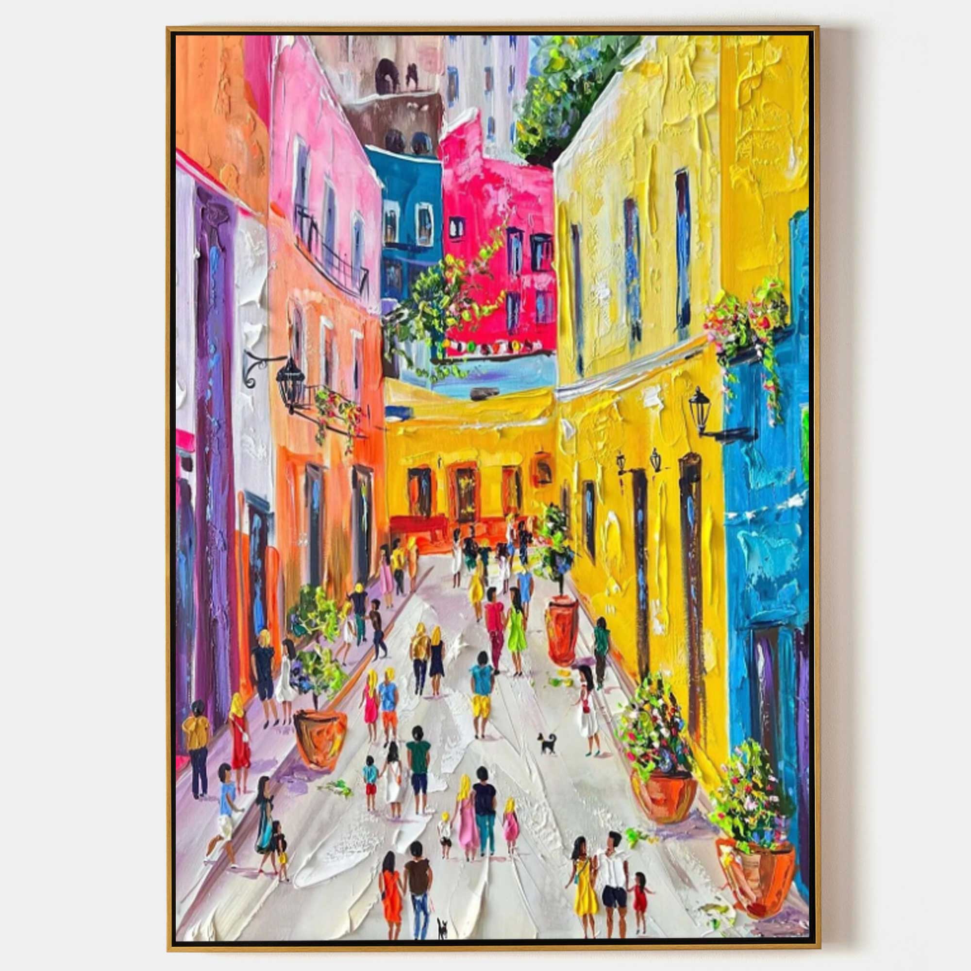 Avenue abstract street wall art featuring a vibrant colorful palette knife textured scenery painting by Parge Art.
