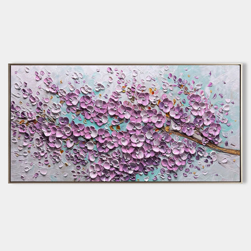 Amara purple cherry blossom 3D textured wall art handcrafted thick palette knife impasto floral oil painting on canvas
