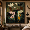 Wildcard Vintage Americana figure wall art featuring two retro cowgirls playing poker with martini glasses in rich impasto oil texture