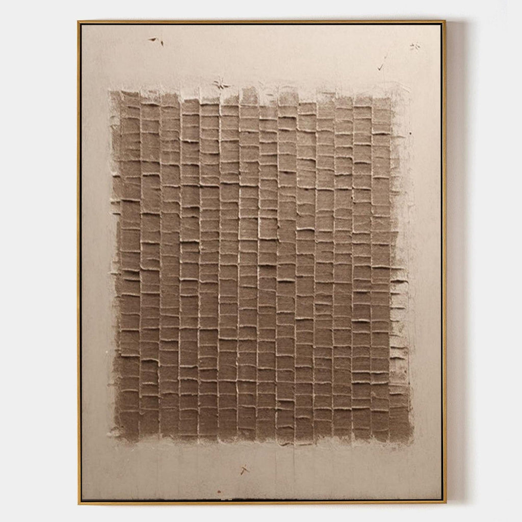 Weave Wabi-Sabi grid textured wall art featuring a brown geometric block design on canvas by Parge Art.