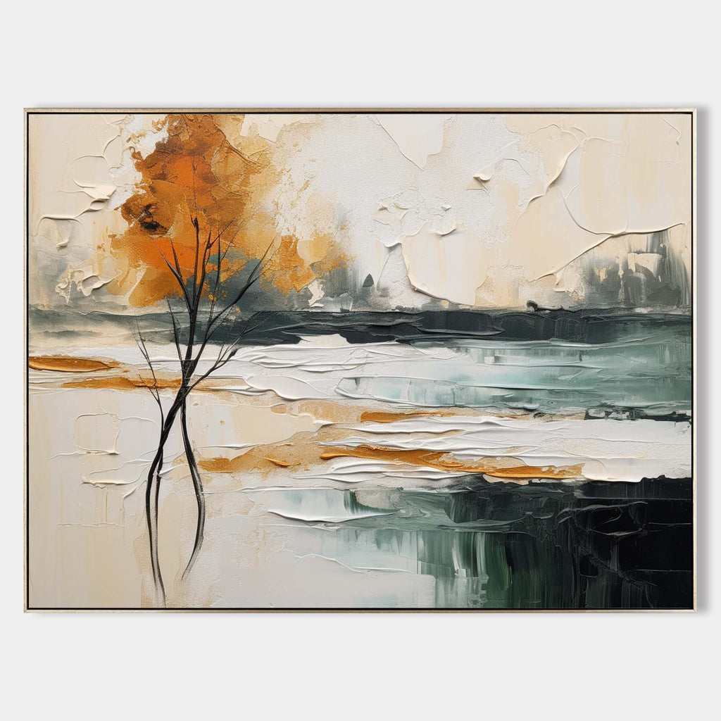 Mist abstract landscape 3D textured wall art handcrafted thick palette knife impasto tree oil painting on canvas