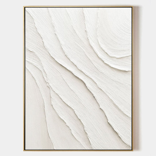 Breeze white plaster textured wall art with minimalist 3D wave design on canvas by Parge Art.
