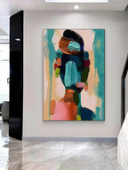 Creative heavy impasto texture oil painting adding inspiration and sophisticated design to a home office space.