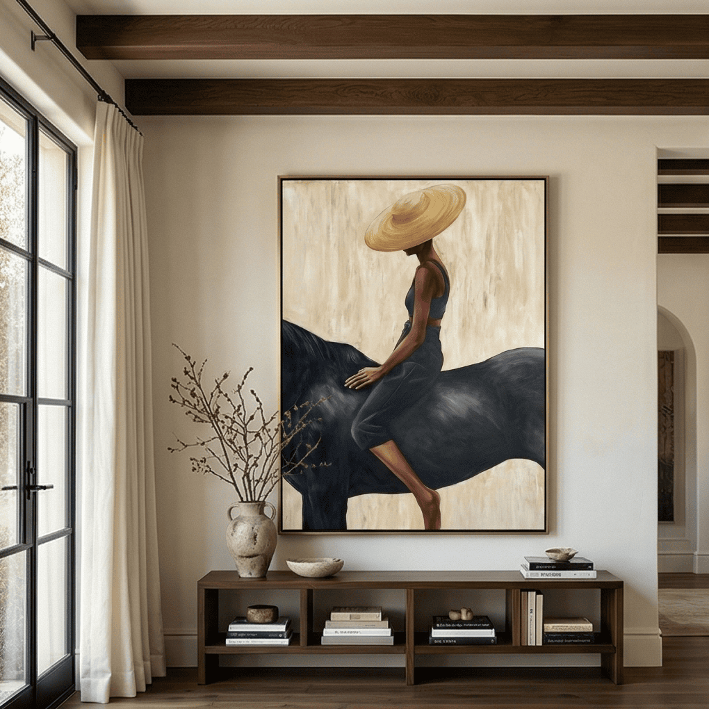 Equine - Beige Woman Riding Western Wall Art Parge Art