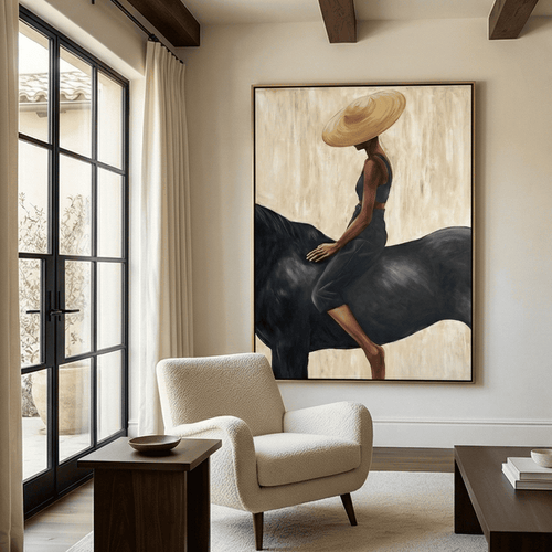 Equine - Beige Woman Riding Western Wall Art Parge Art