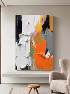 creative office workspace studio wall decor featuring vivid colorful textured canvas