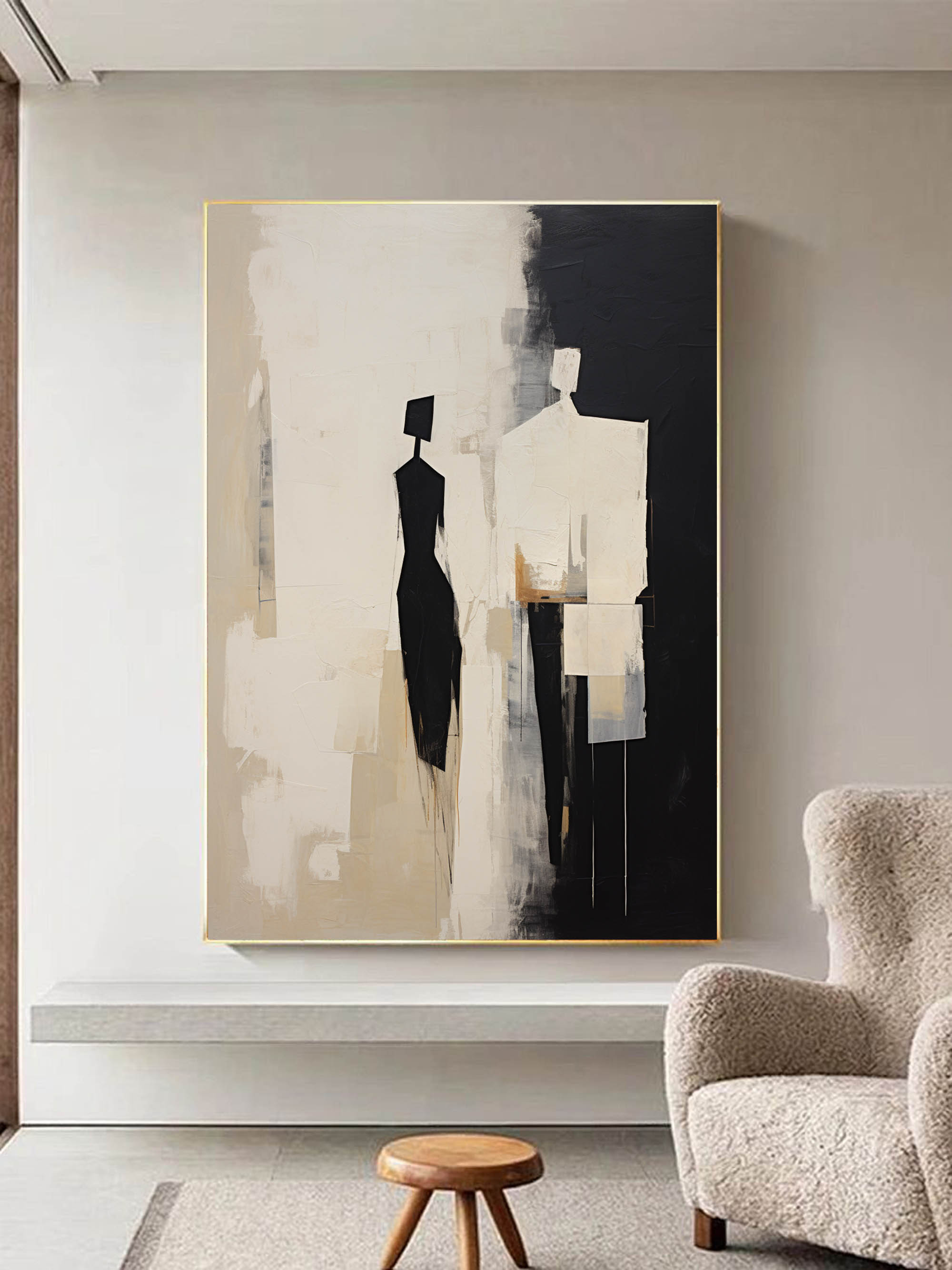 Minimalist wall art displayed in clean modern office interior space