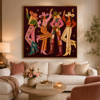 Trendy western girls textured wall decor styled on a wooden console table in a stylish entryway