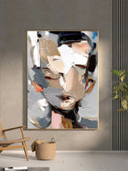 Macro closeup of professional palette knife oil brushstrokes and thick textured layer on canvas art