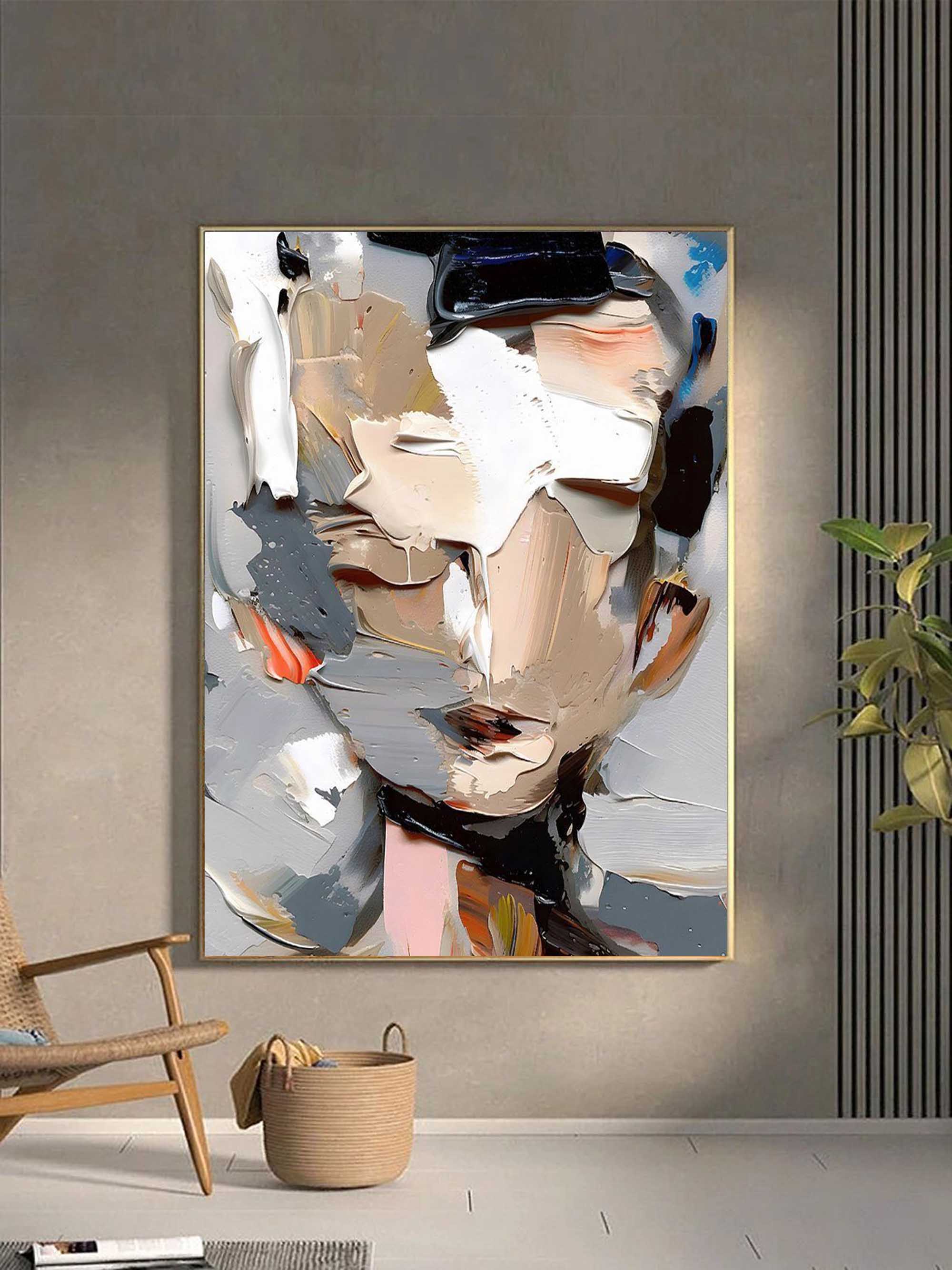 Macro closeup of professional palette knife oil brushstrokes and thick textured layer on canvas art