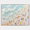 Aerial Beach 3D plaster textured wall art showcasing a colorful bird's eye view seaside resort design by Parge Art.
