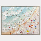 Aerial Beach 3D plaster textured wall art showcasing a colorful bird's eye view seaside resort design by Parge Art.