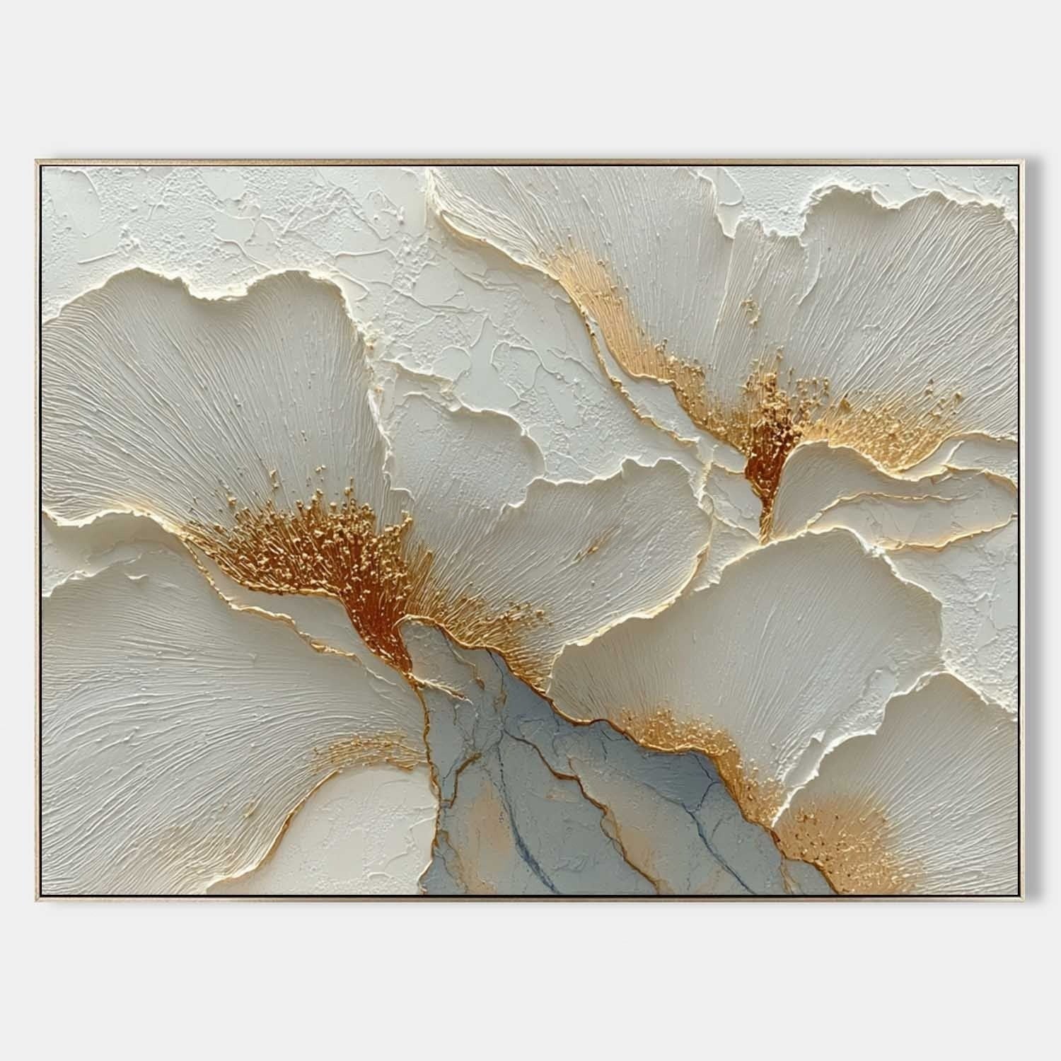 Aurora - Floral Textured Wall Art with 3D white plaster petals and gold foil by Parge Art