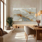 3D plaster floral wall art with elegant gold foil accents styling a luxury dining room wall