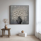 Framed hand-painted contemporary botanical heavy texture artwork styled in a luxury modern dining room