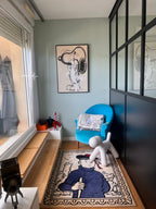 A large abstract textured wall art painting of a puppy, hung in a Children's Room.